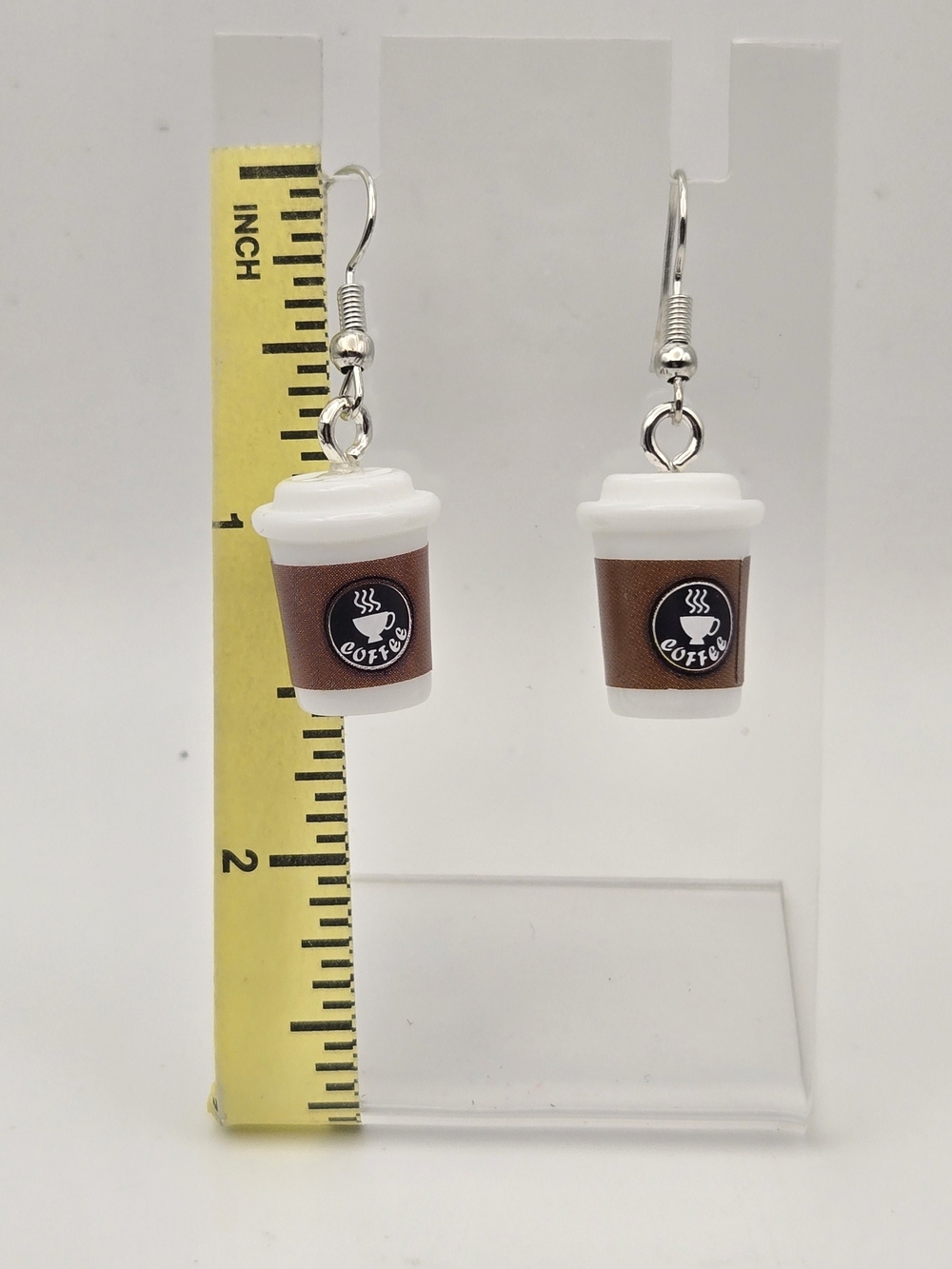 Coffee Cup Dangle Earrings in White and Brown